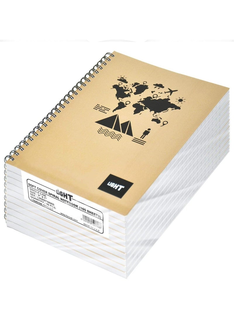 FIS Light Spiral Soft Cover Notebook Single Line (Pack of 10 Pcs X 100 Sheets) 9X7 Inch Size - LINB971805S - Image 1